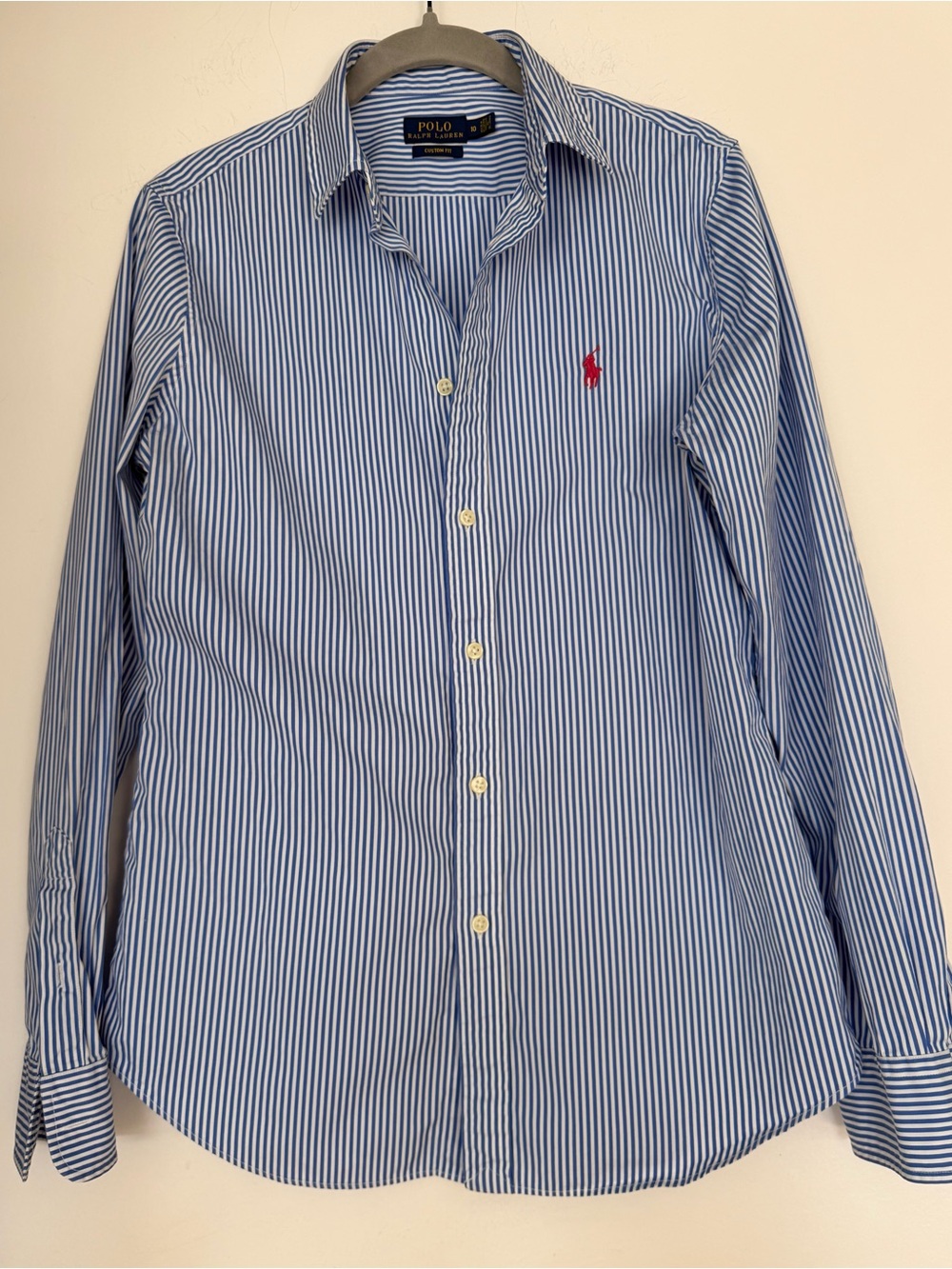 Polo by Ralph Lauren Blue & White Striped Button-Down Shirt with Pink Pony